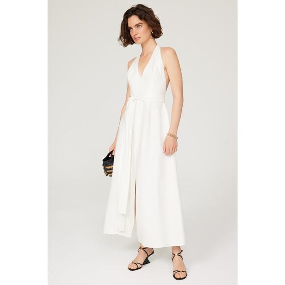 Saunders Collective White Halter Linen Blend Sleeveless Midi Dress Size 4 - Picture 1 of 13